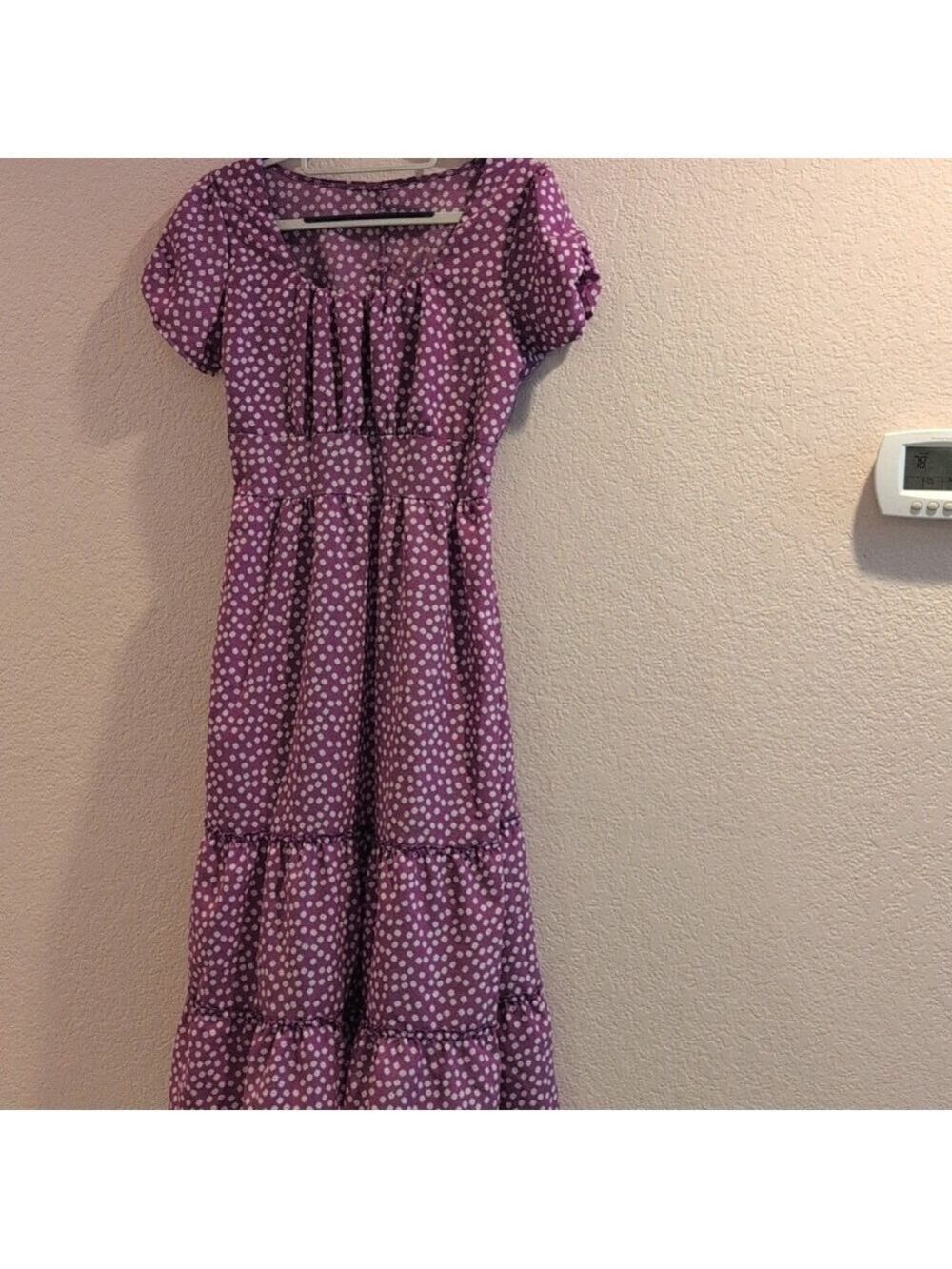Country Peasant Woman's Dress, Purple And White, Layered Bottom,Midi , Medium. - Picture 3 of 6